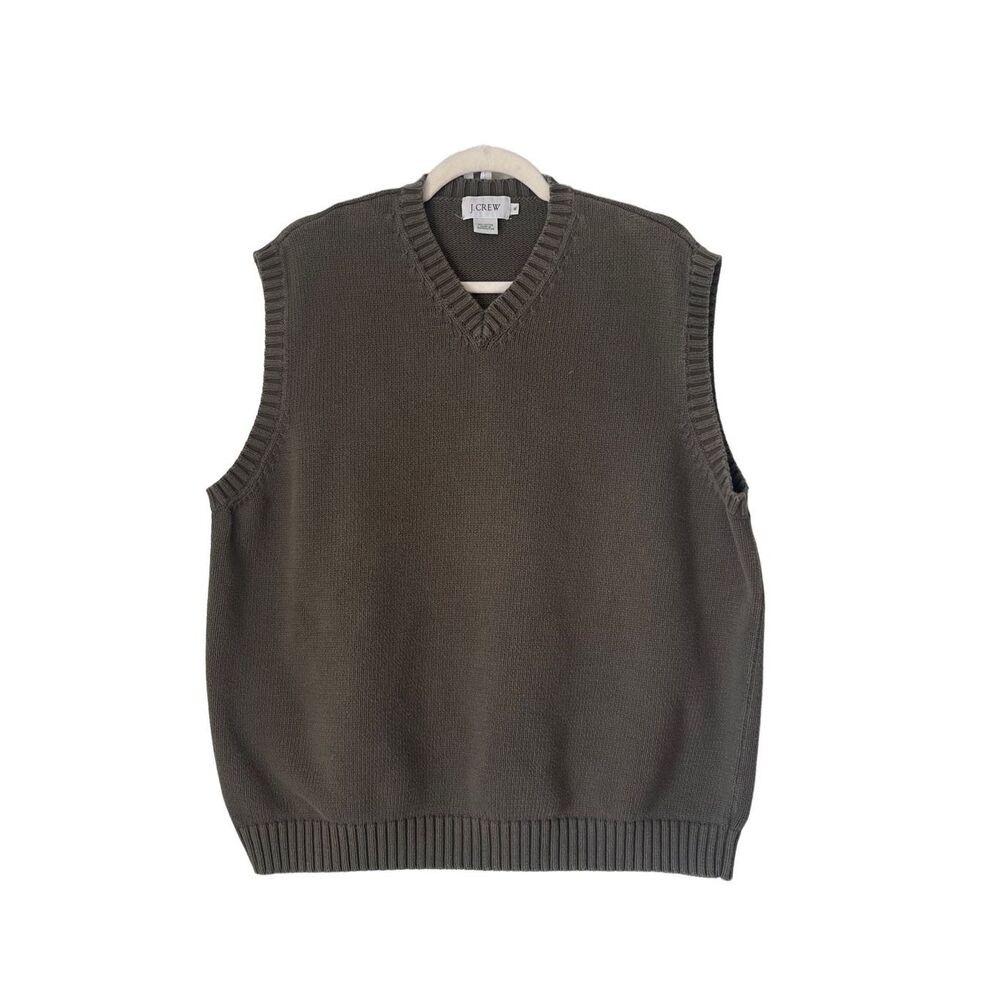 J Crew Green 100% Cotton V Neck Sweater Vest Size XL